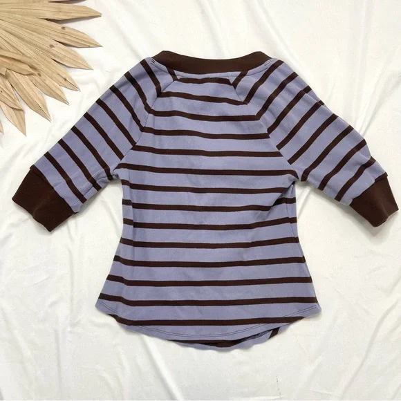 Anthropologie Maeve Half Sleeve Henley Ribbed Striped Jeweled Button Shirt Top - Picture 7 of 8